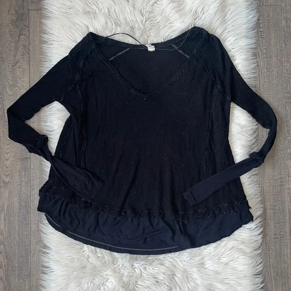 Free People Laguna Black Thermal Long Sleeve Top - Picture 2 of 4